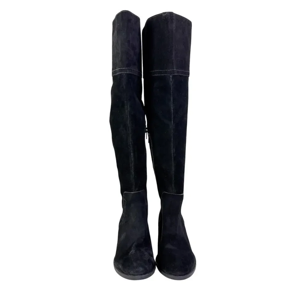 Vince Camuto Braided Leather Suede Tall Over The Knee High Boots Black 5.5 NEW